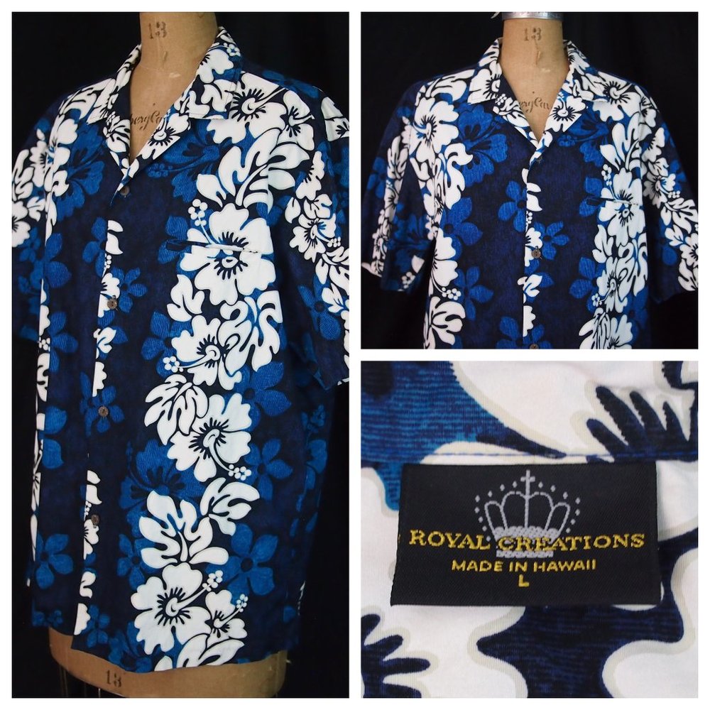 ROYAL CREATIONS Aloha Hibiscus Hawaiian Shirt EUC